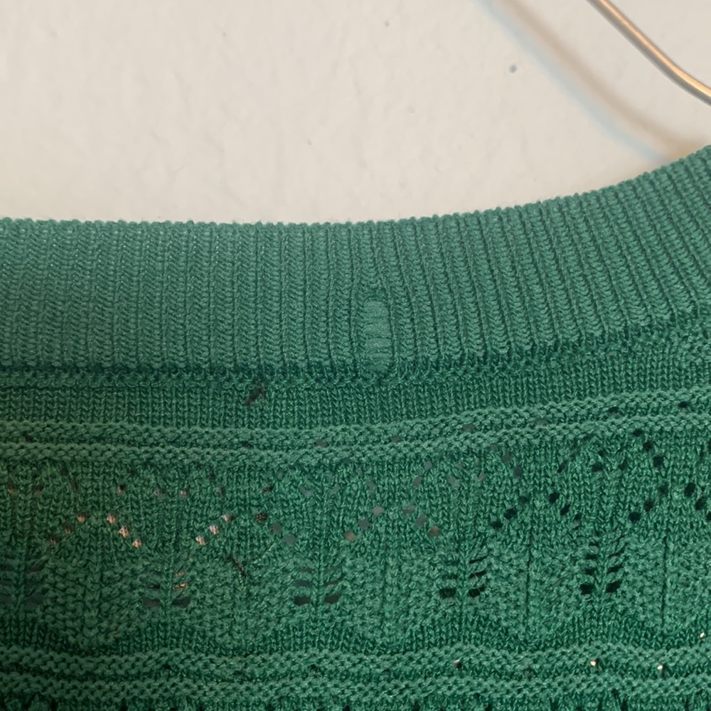Milk & Honey Women's Size L Green Knit Ruffle Long Sleeve Pointelle Sweater Top - Picture 6 of 10